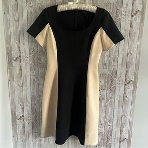 Donna Karan Black and Cream Color-block Mini Dress New 2